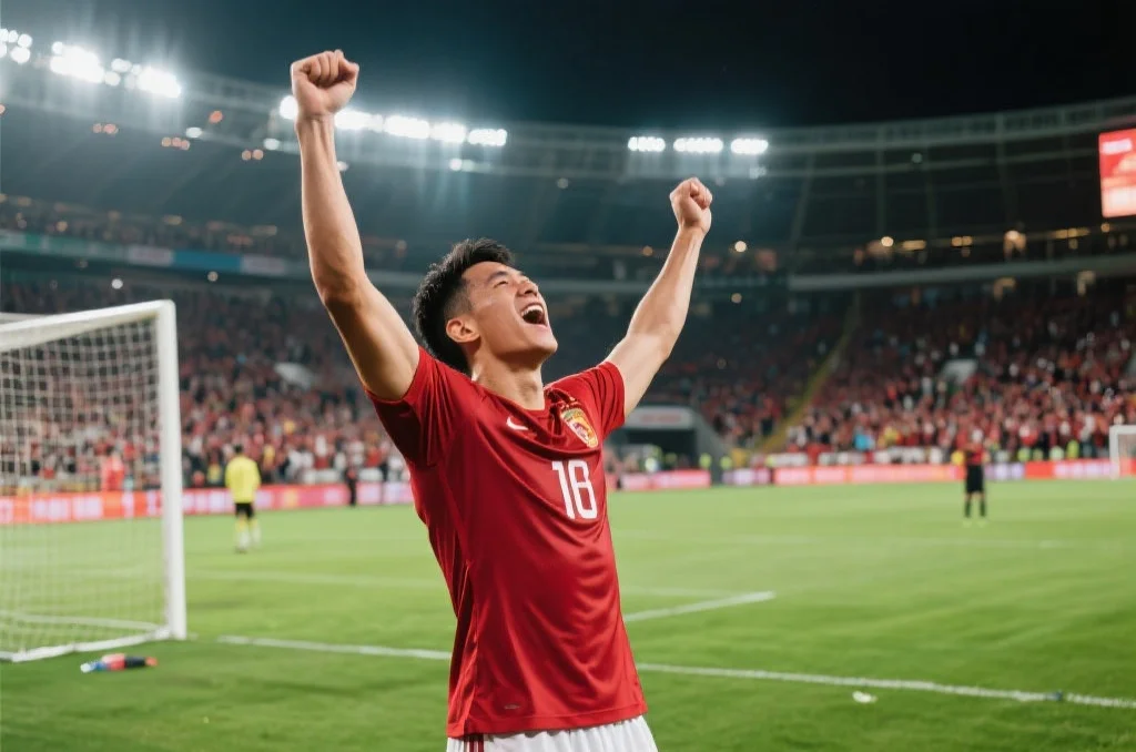 足球运动员庆祝进球